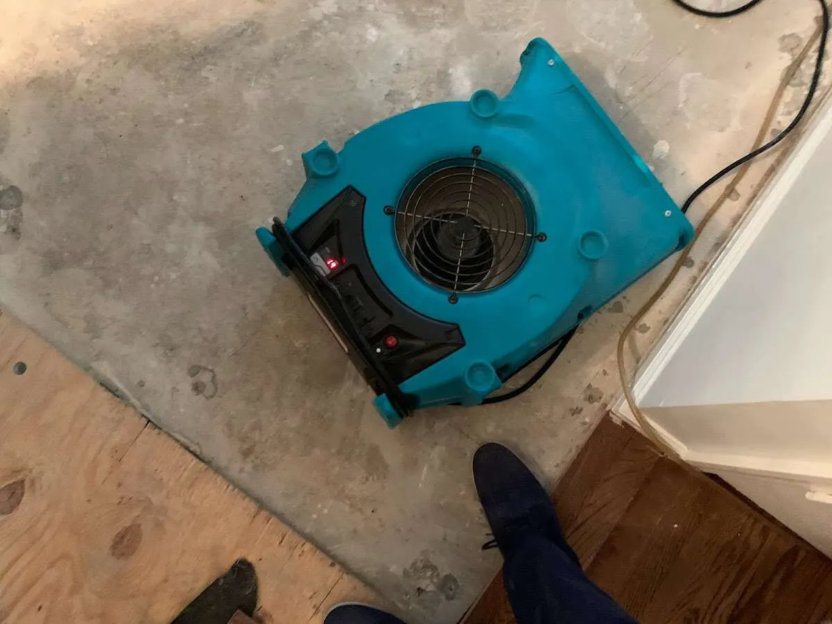 Air mover drying subfloor during Leak Detection & Repair in Morgan Hill